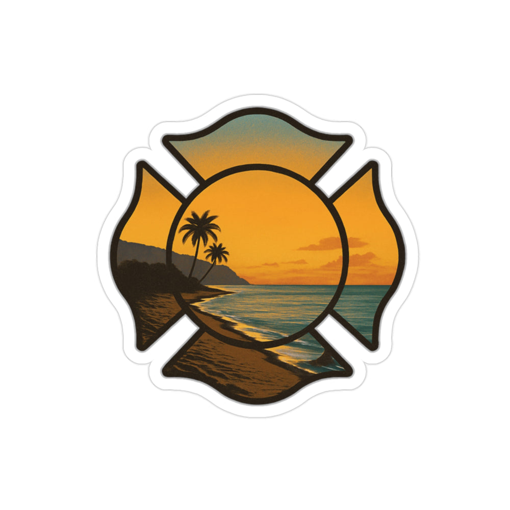 Island Sunset Fire Cross Sticker